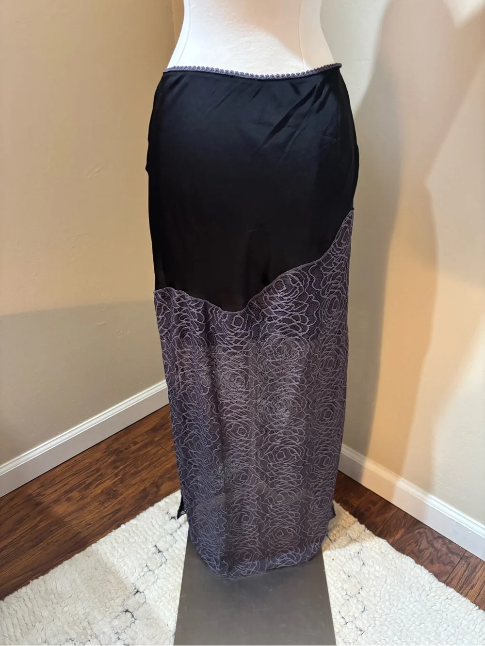 Free People Intimately Black and Lilac Lace Maxi Skirt